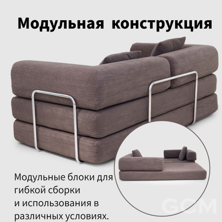 Хлопок и лён Тканевый диван коричневый